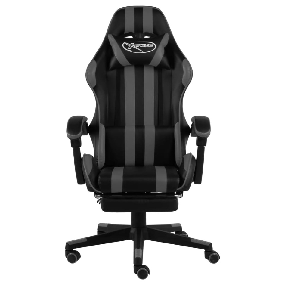 Silla gaming con reposapiés cuero sintético negro y