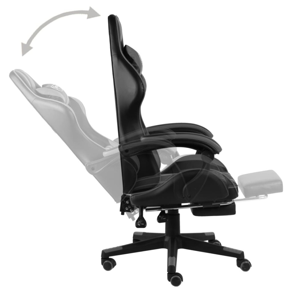 Silla gaming con reposapiés cuero sintético negro y