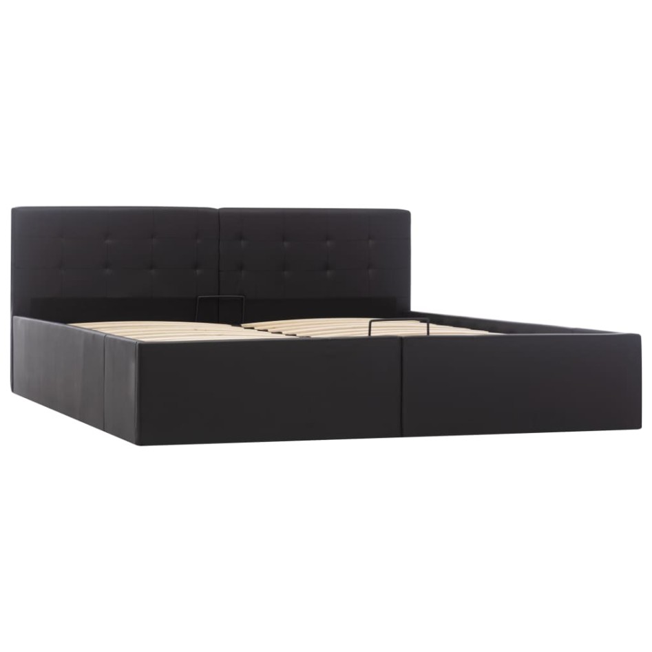 Cama canapé hidráulica cuero sintético negro 160x200