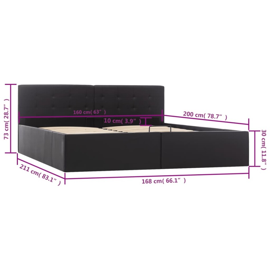 Cama canapé hidráulica cuero sintético negro 160x200