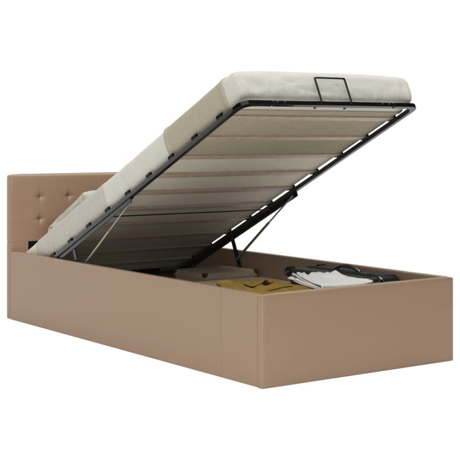 Cama canapé hidráulica cuero sintético capuchino 90x200