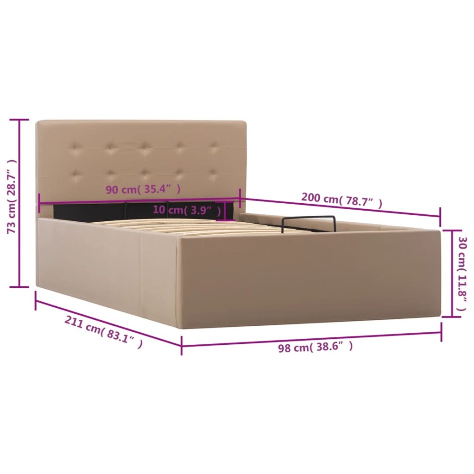 Cama canapé hidráulica cuero sintético capuchino 90x200