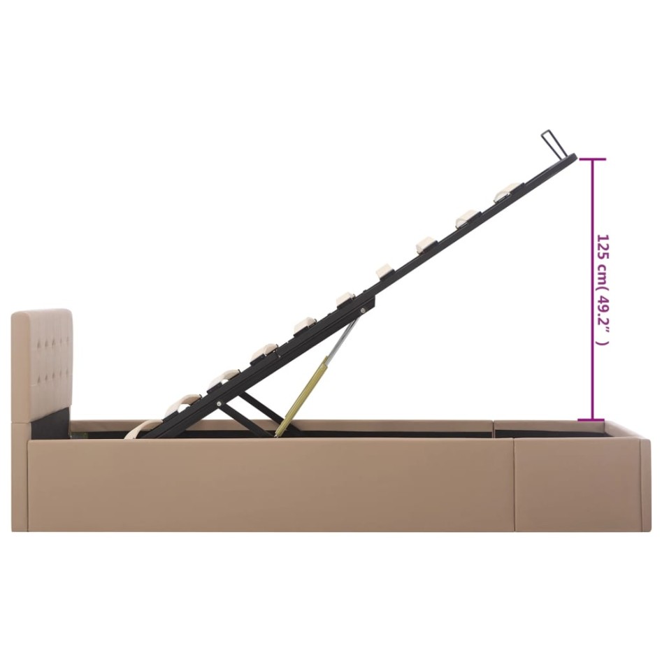 Cama canapé hidráulica cuero sintético capuchino 90x200