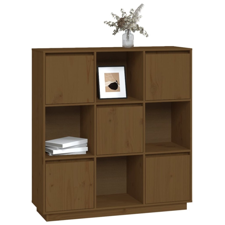 Aparador alto madera maciza de pino marrón miel 110,5x35x117