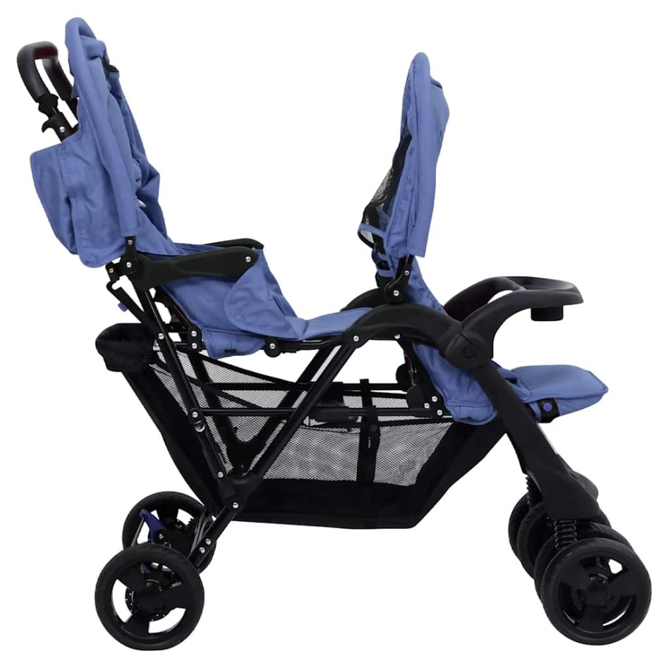 Carrito para gemelos tandem de acero azul