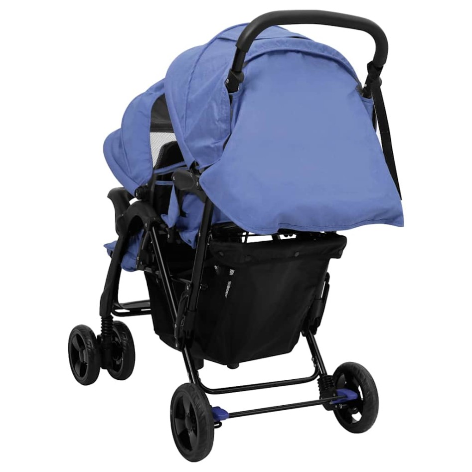 Carrito para gemelos tandem de acero azul