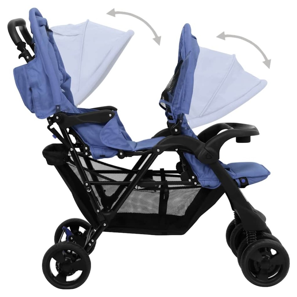 Carrito para gemelos tandem de acero azul