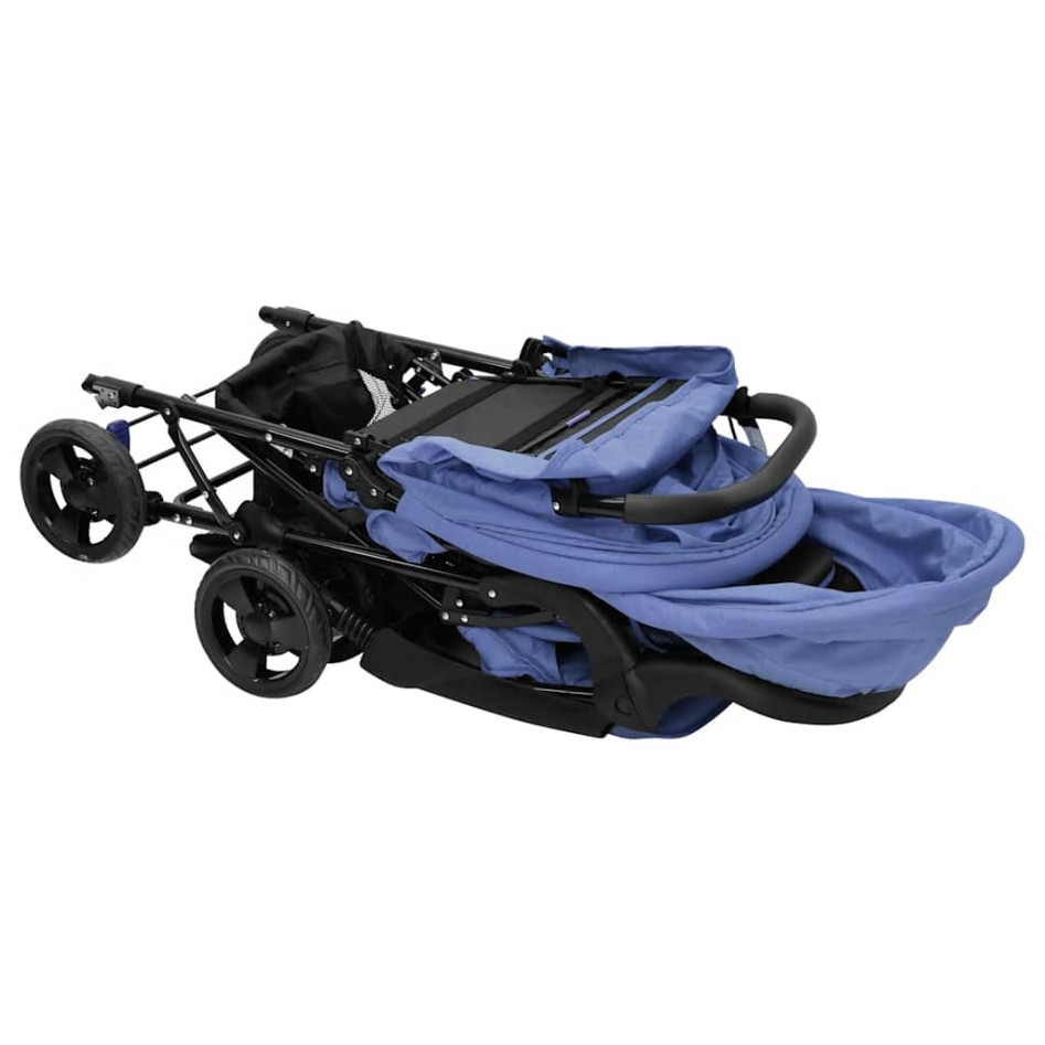 Carrito para gemelos tandem de acero azul
