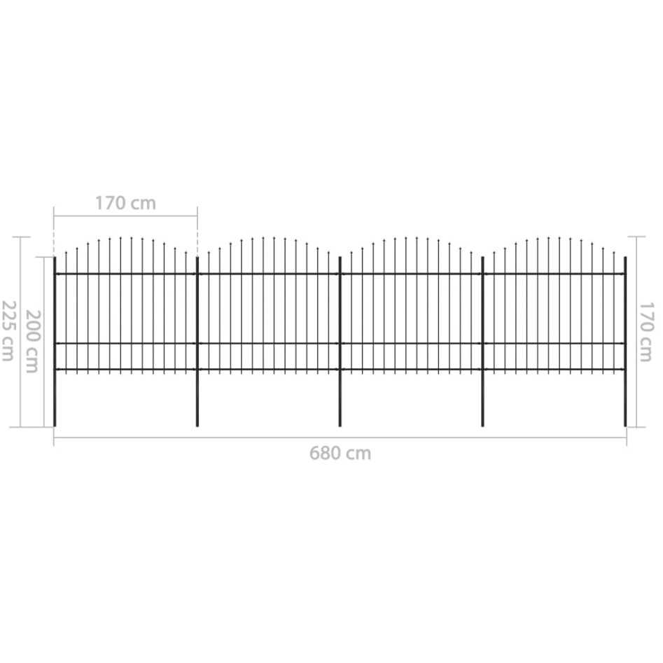 Valla de jardín con puntas de lanza acero negro