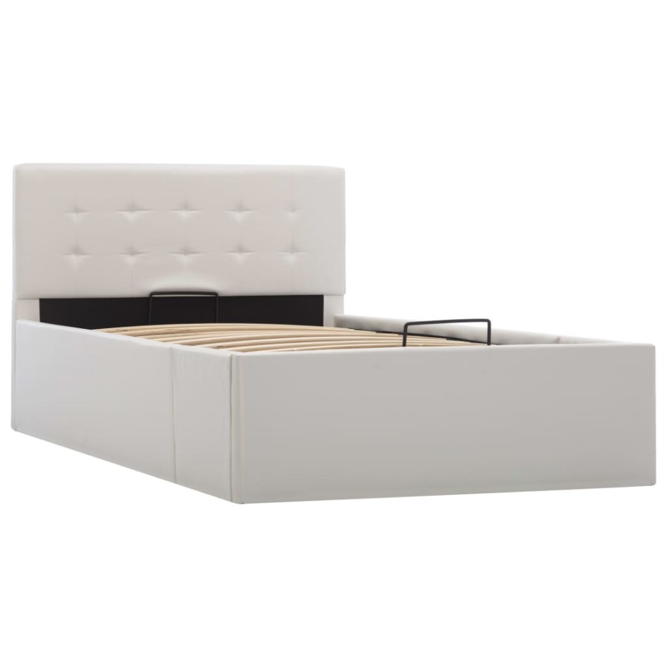 Cama canapé hidráulica cuero sintético blanco 90x200