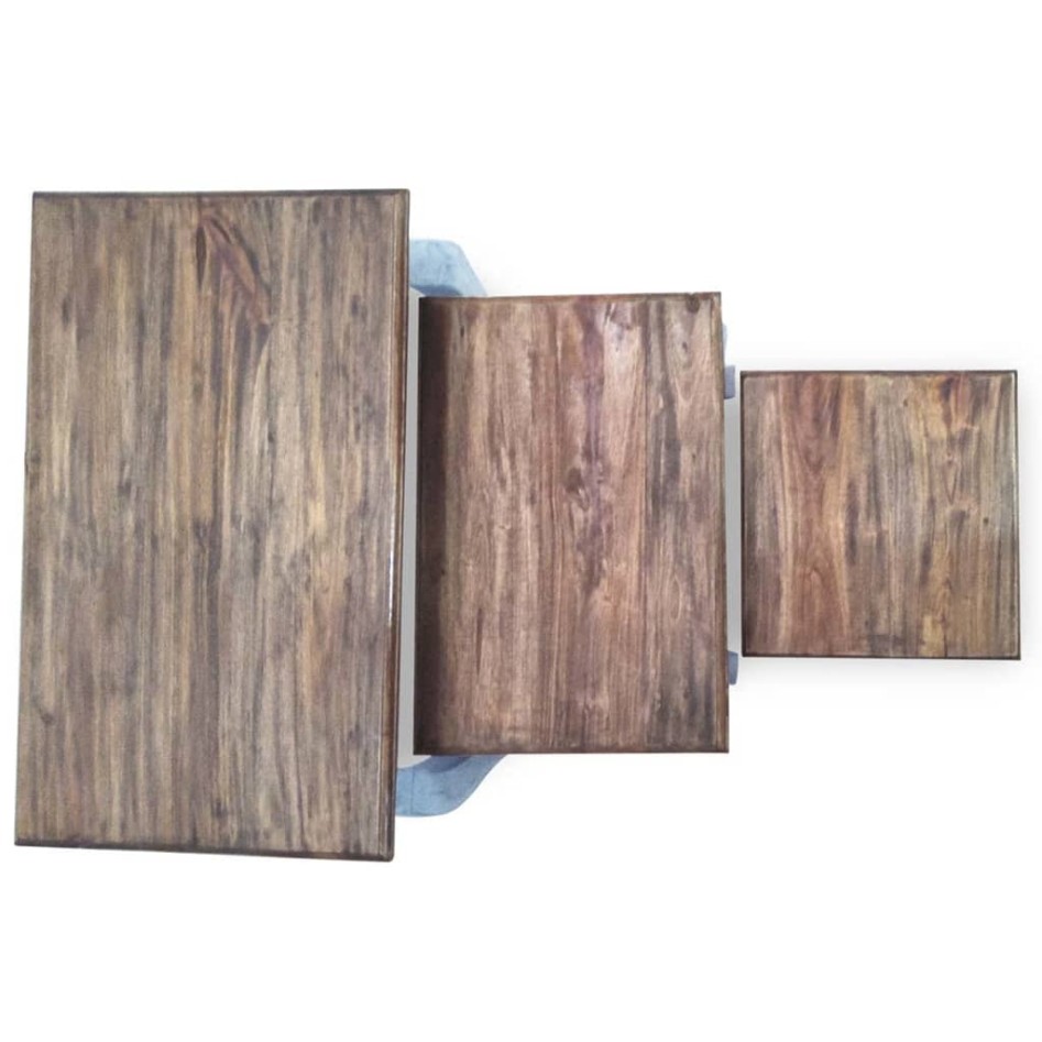 Set de 3 mesitas apilables de madera maciza