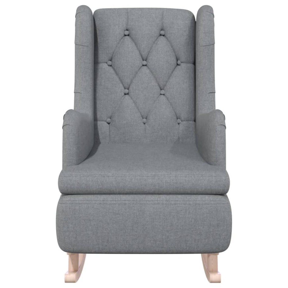 Sillón con patas mecedoras madera maciza caucho tela gris