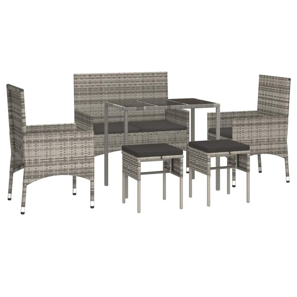 Set de muebles de jardín 6 pzas y cojines ratán sintético