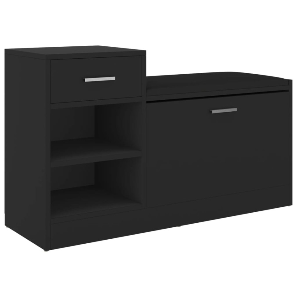 Banco zapatero de madera de ingeniería negro 94,5x31x57