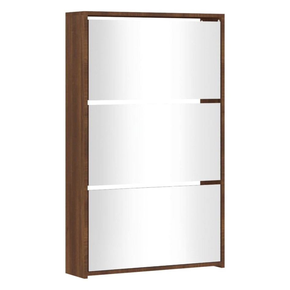 Mueble zapatero y espejo 3 niveles roble marrón 63x17x102,5