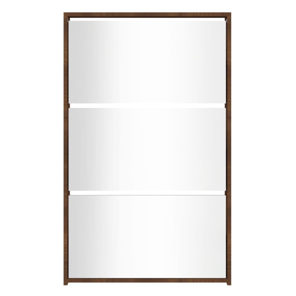 Mueble zapatero y espejo 3 niveles roble marrón 63x17x102,5