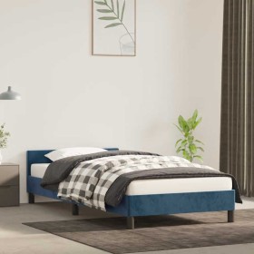 Estructura de cama sin colchón terciopelo azul oscuro 90x200