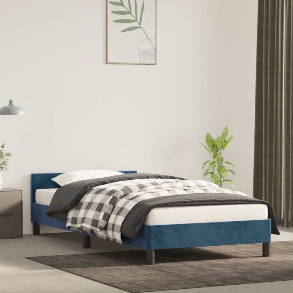 Estructura de cama sin colchón terciopelo azul oscuro 90x200