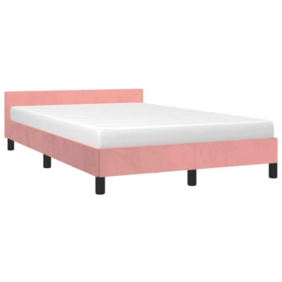 Cama con cabecero sin colchón terciopelo rosa 120x200