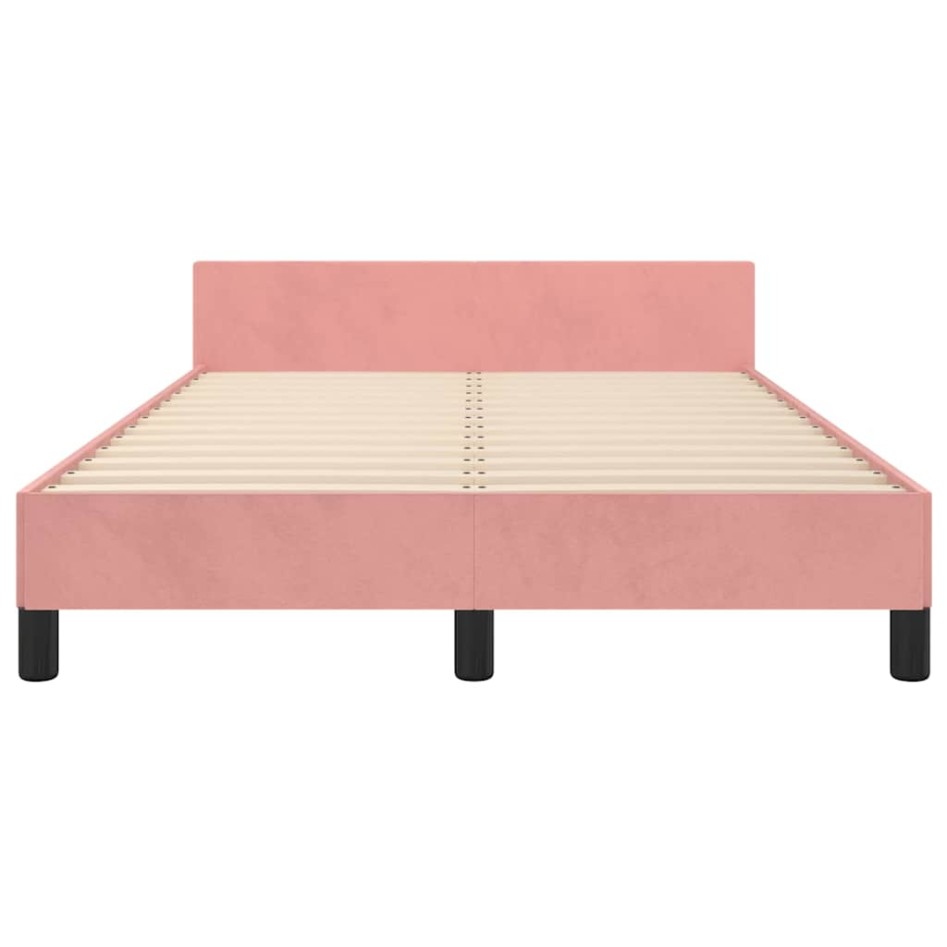 Cama con cabecero sin colchón terciopelo rosa 120x200