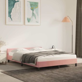 Cama con cabecero sin colchón terciopelo rosa 140x190