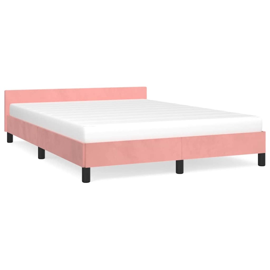 Cama con cabecero sin colchón terciopelo rosa 140x190