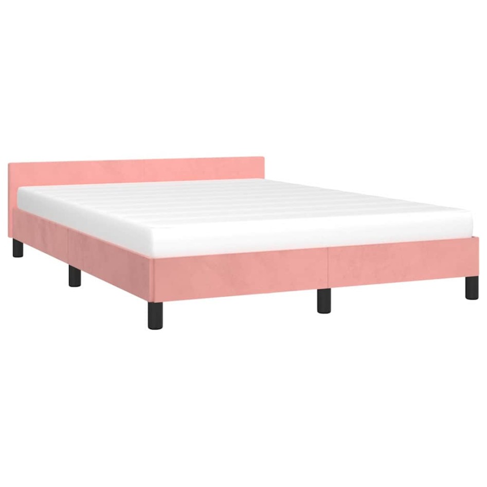 Cama con cabecero sin colchón terciopelo rosa 140x190