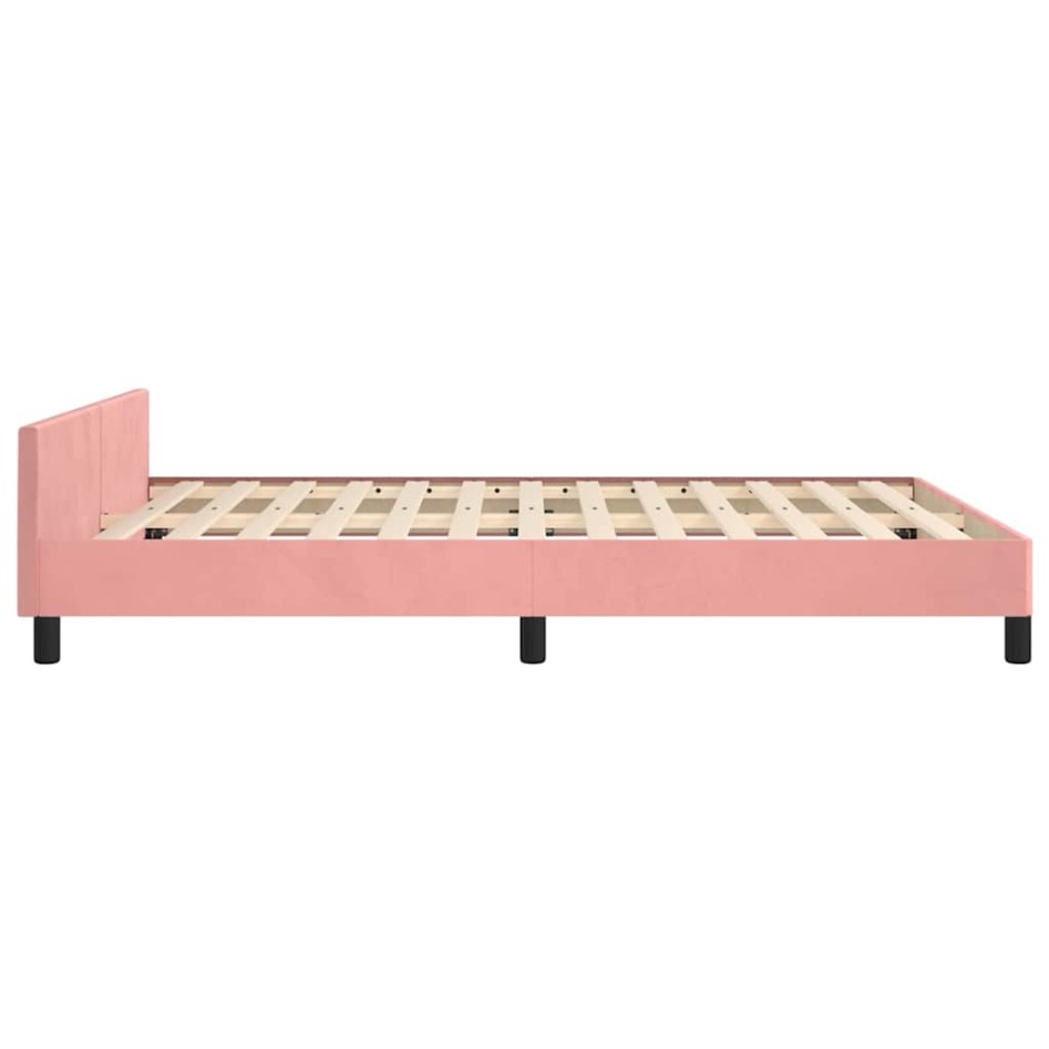 Cama con cabecero sin colchón terciopelo rosa 140x190