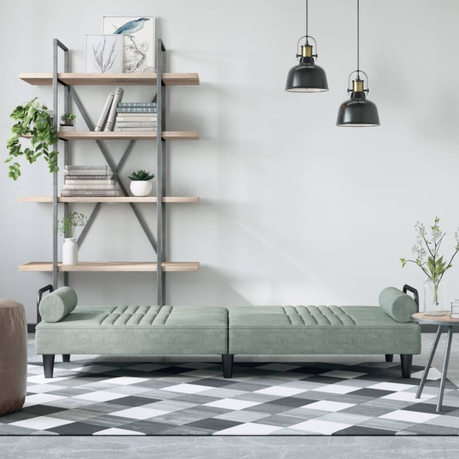 Sofá cama con reposabrazos terciopelo gris