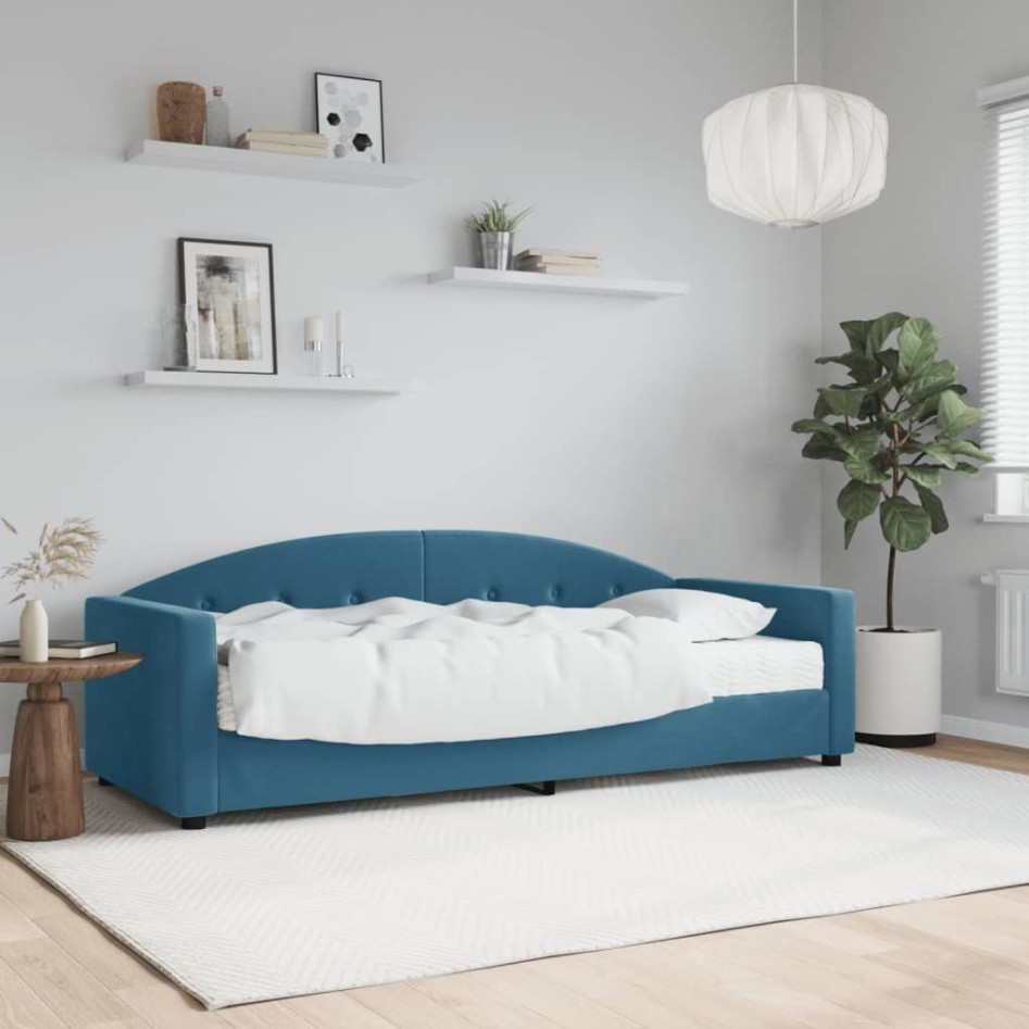 Sofá cama con colchón terciopelo azul 80x200