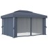 Cenador con cortina gris antracita aluminio 4x3