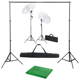 Kit estudio fotográfico con telón de fondo, lámparas y