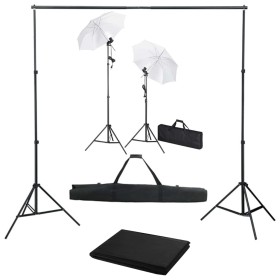 Kit estudio fotográfico con telón de fondo, lámparas y