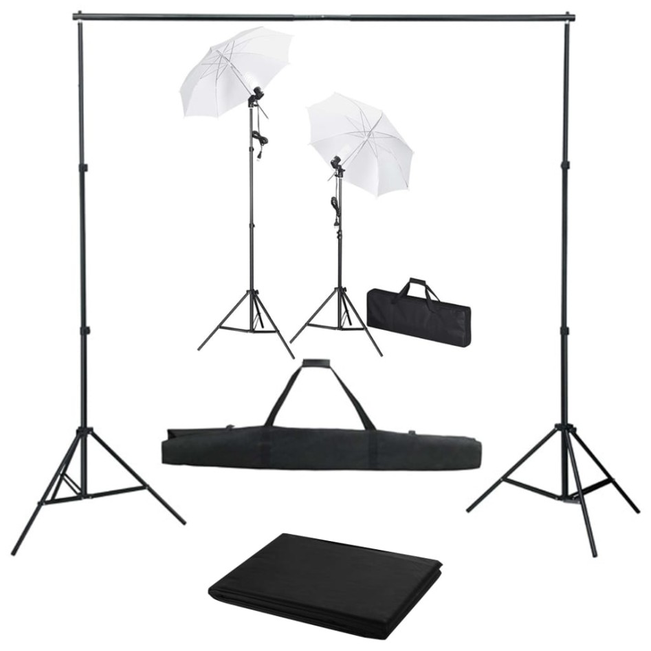 Kit estudio fotográfico con telón de fondo, lámparas y