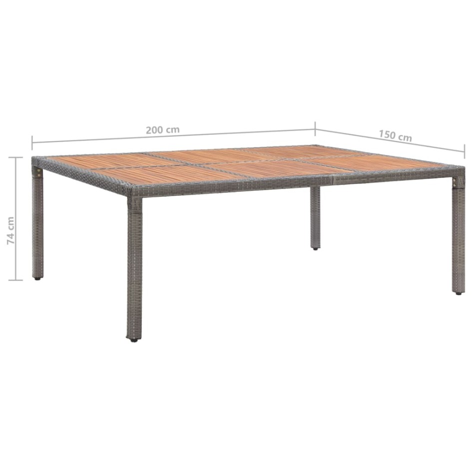 Mesa de jardín ratán PE y madera de acacia gris 200x150x74