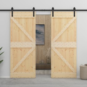 Puerta corredera con herrajes madera maciza de pino 80x210