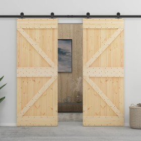 Puerta corredera con herrajes madera maciza de pino 80x210