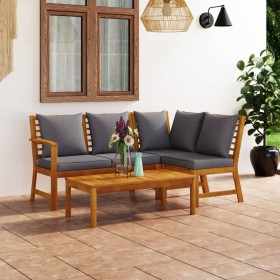 Muebles de jardín 4 pzas cojines crema madera maciza de