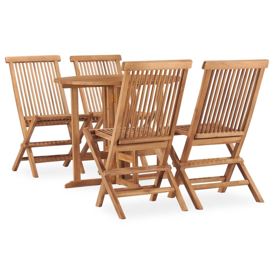 Set de comedor de jardín plegable 5 pzas madera maciza de