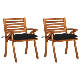 Sillas de comedor jardín con cojines 2 uds madera maciza