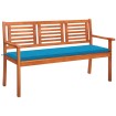 Banco de jardín 3 plazas madera maciza eucalipto y cojín 150 cm