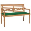 Banco Batavia madera maciza de teca con cojín verde 120 cm