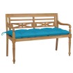 Banco Batavia de teca maciza con cojín azul claro 120 cm