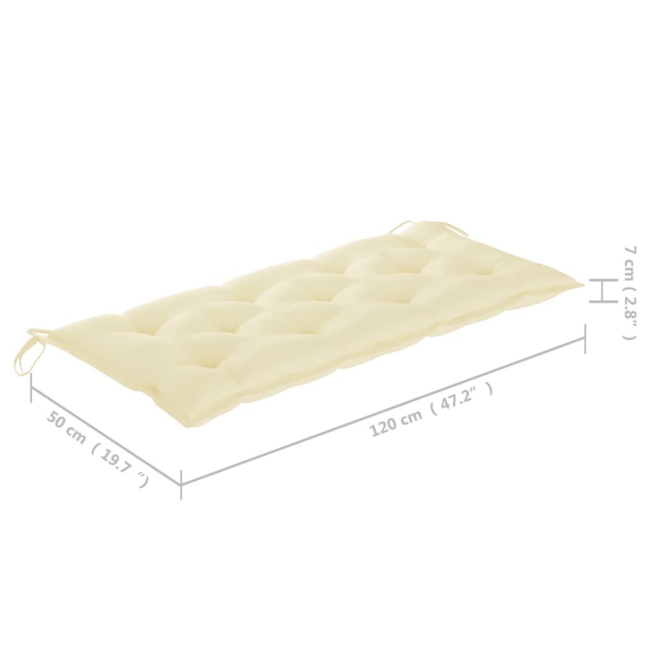 Banco Batavia de teca maciza con cojín blanco crema 120