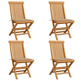 Sillas de jardín 4 uds con cojines beige madera de
