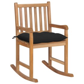 Silla mecedora de madera maciza de teca con cojín