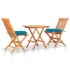 Set de bistró 3 pzas madera maciza de teca y cojines azul