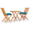 Set de bistró 3 pzas madera maciza de teca y cojines azul claro