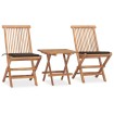 Set comedor de jardín plegable 3 piezas madera de teca cojines
