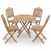 Set de comedor exterior plegable 5 piezas con cojines bambú